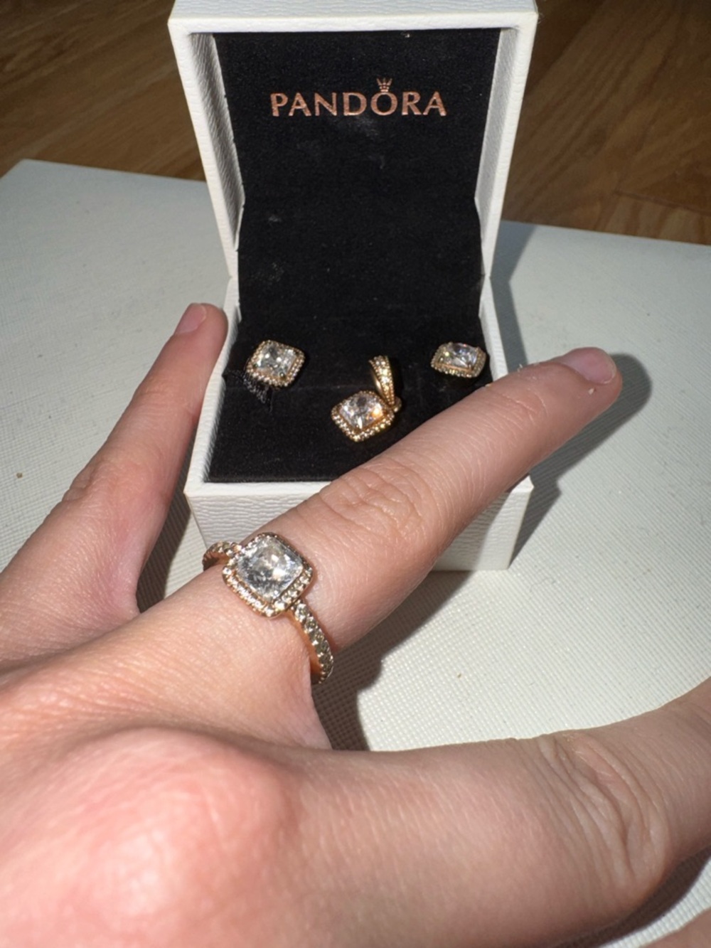 Pandora Rose Gold Square Halo Set